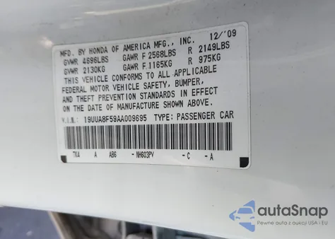 2010 Acura Tl 3.5 из США, поврежденный, VIN 19UUA8F59AA009695